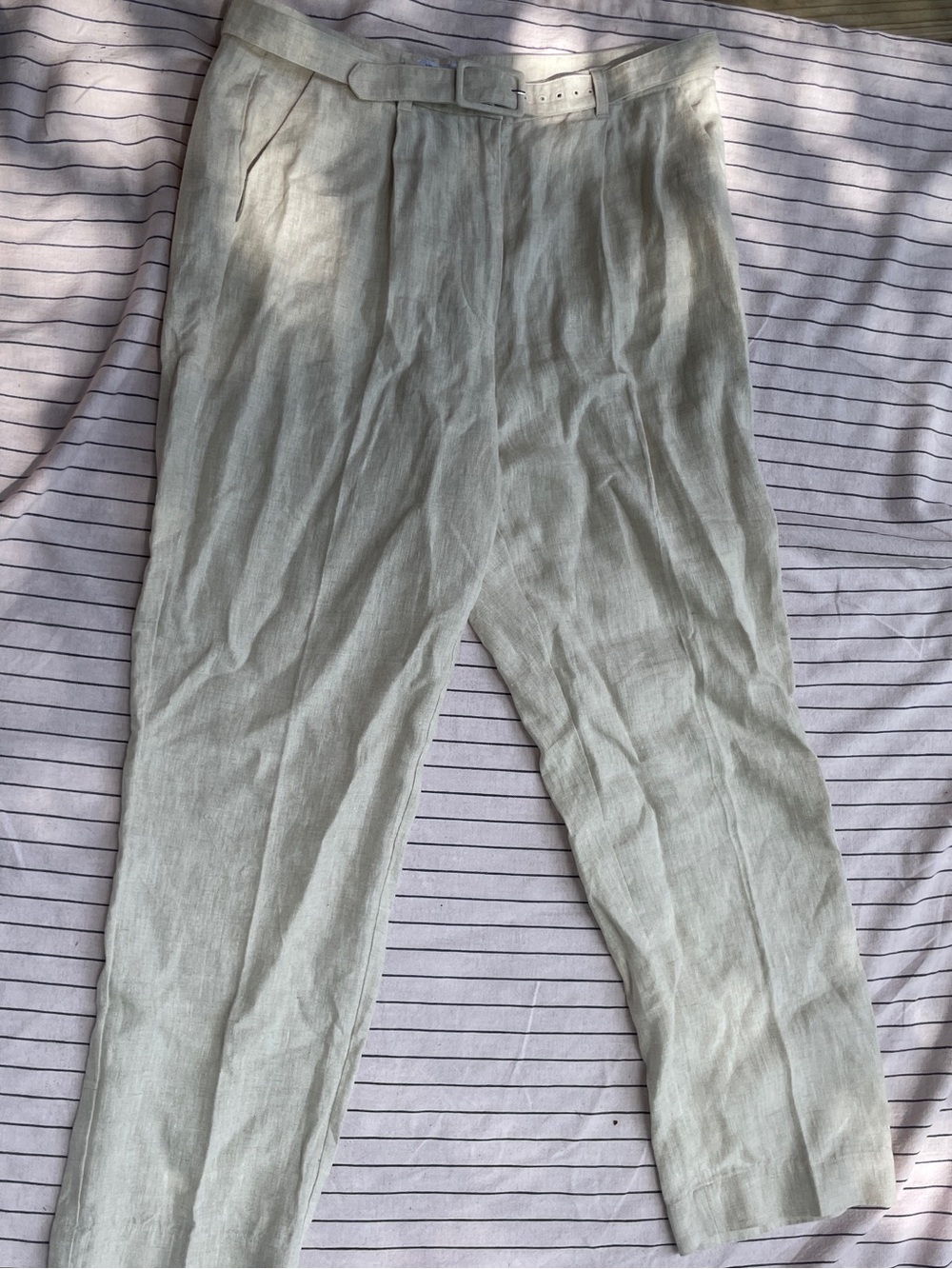 Women’s Light Beige Linen Blend Trousers with Belt
